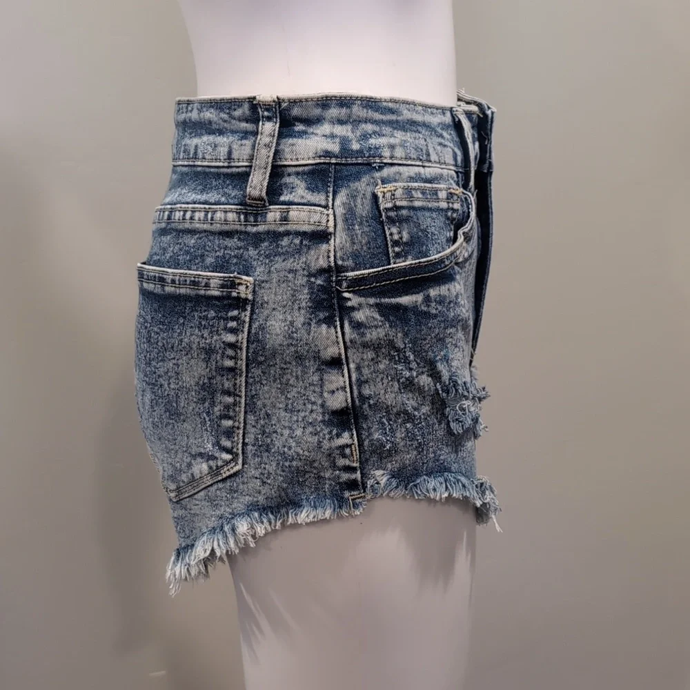 SHEIN Acid Wash Distressed Frayed Hem Jean Shorts Size Small